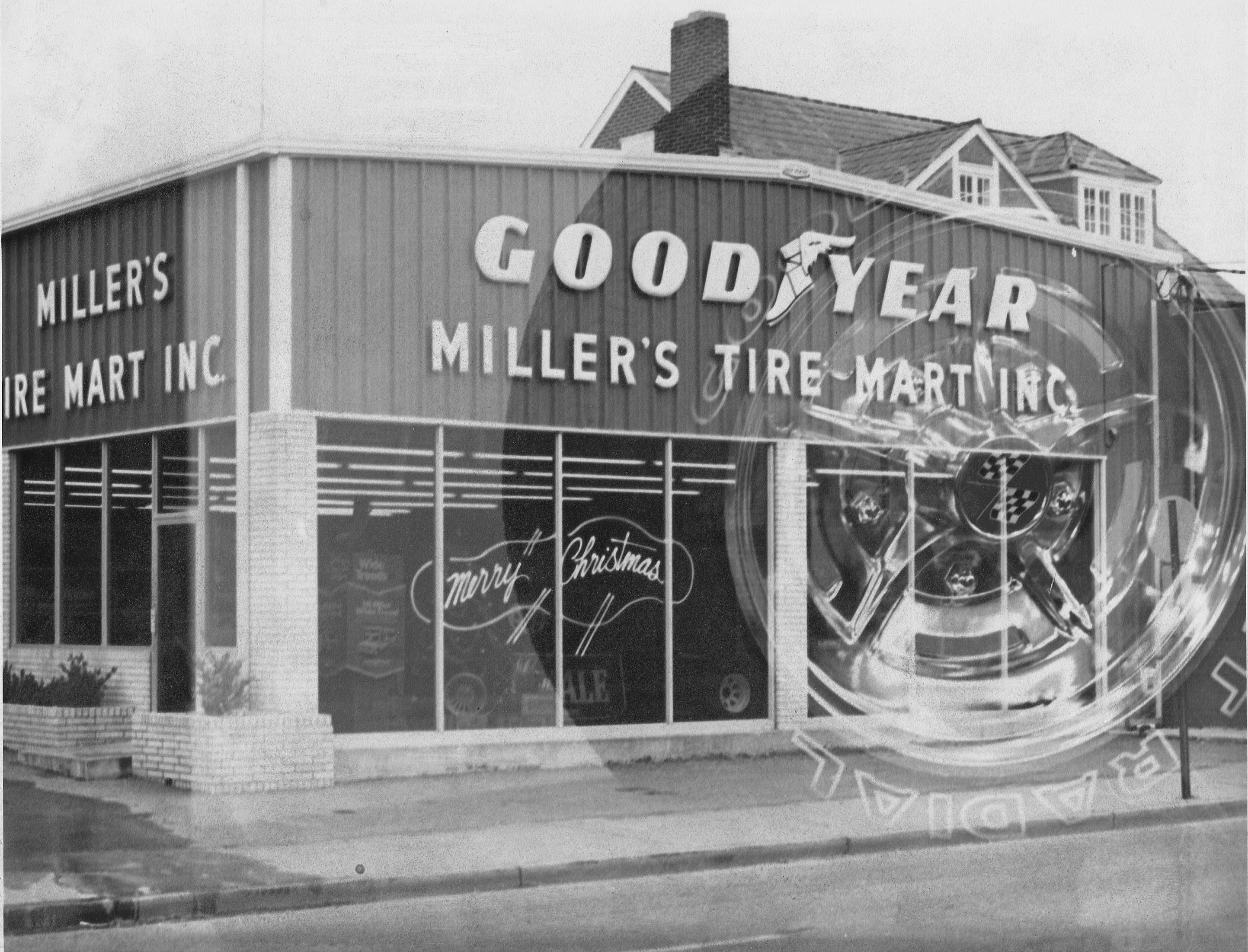 old miller tire mart store grayscale
